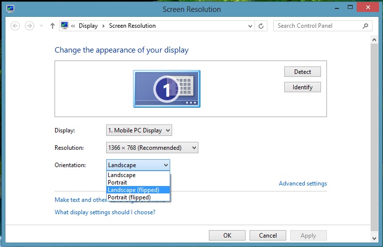 xoay man hinh win 8 2 Cách xoay màn hình win 8 7 XP ngang ngược